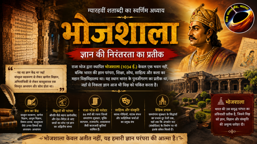 1034 में राजा भोज द्वारा स्थापित 'भोजशाला' प्राचीन भारत का प्रमुख ज्ञान केंद्र था । जानिए इस विद्यापीठ के गौरवशाली इतिहास और ज्ञान परंपरा में इसके योगदान को।